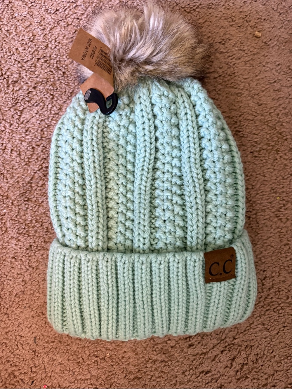 C.C Knit Beanies with Faux Fur Pom 

2 hats